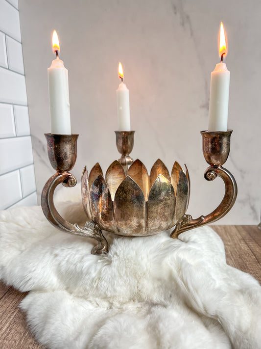 Silver Lotus Candle Holder